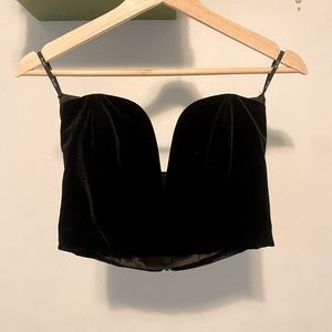 Velvet deep V crop top black